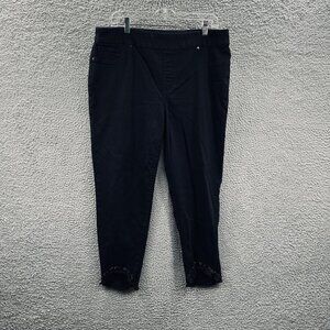 Chicos Jegging Ankle Pants Womens 14R Black‎ Pull On Stretch Rhinestone Hem Crop